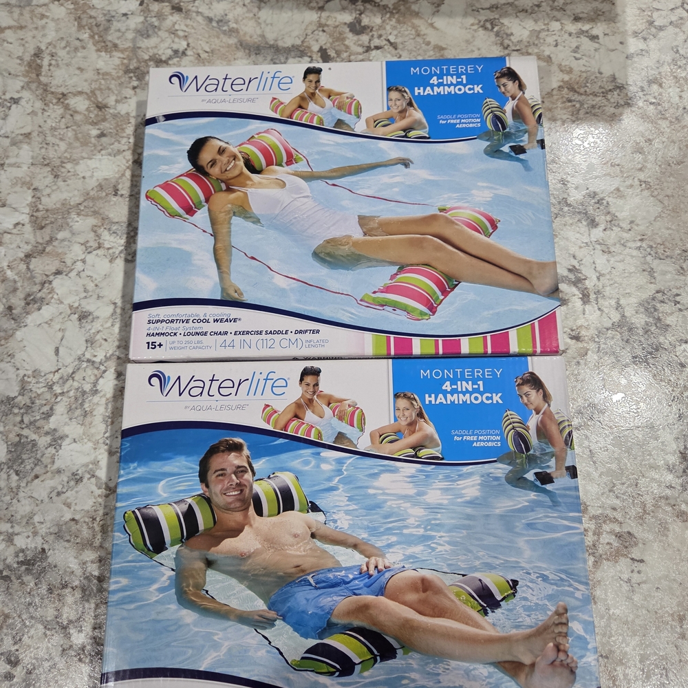 Set/2 NIB Waterlife Monterey 4-in-1 Hammock - Multicolor Pool Float